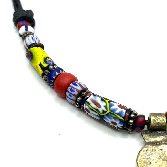 Colorful Beaded Necklace with Brass Coptic Cross Pendant  Unique Original - Picture 10 of 10